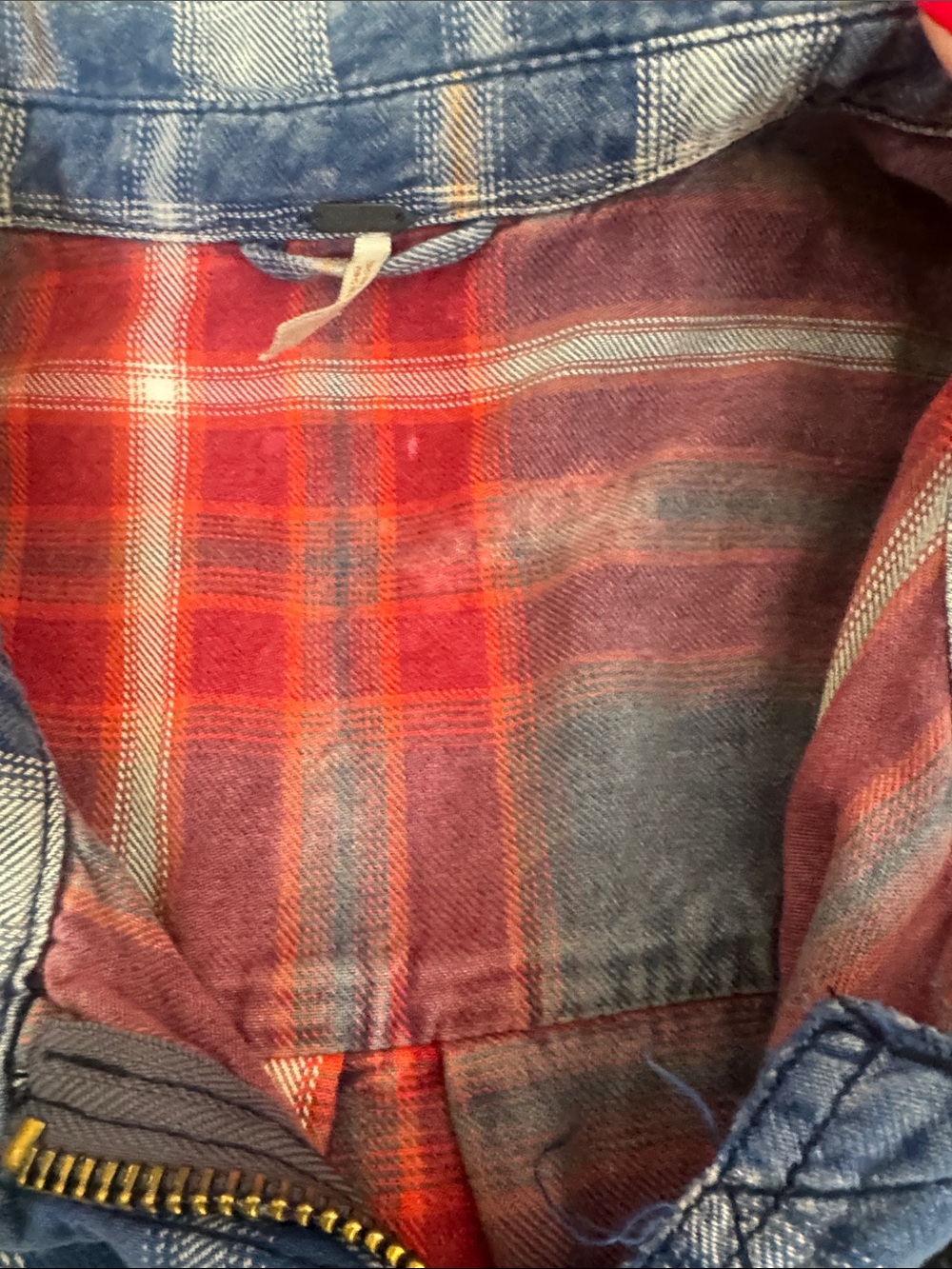 Free People Blue and Cream Plaid Stud-Accent Zip Jacket - Picture 2 of 3